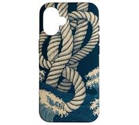 Noeuds de Corde Nautique avec Vagues minimales en Bleu Marine Beige Coque pour iPhone 16
