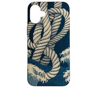 Noeuds de Corde Nautique avec Vagues minimales en Bleu Marine Beige Coque pour iPhone 16 Plus