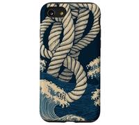 Noeuds de Corde Nautique avec Vagues minimales en Bleu Marine Beige Coque pour iPhone SE (2020) / 7/8