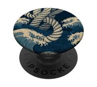 Noeuds de Corde Nautique avec Vagues minimales en Bleu Marine Beige PopSockets PopGrip Adhésif