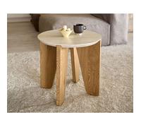Noeva - bout de canapé - pieds en chêne - plateau effet travertin - 50 cm - Bois / Beige Bois / Beige G