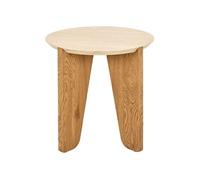 Noeva - bout de canapé - pieds en chêne - plateau effet travertin - 50 cm - Bois / Beige