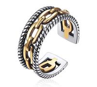 Nofade Silver Bague Argent 925 Brass Femme Anneau Bicoloré Ouvert Hip Pop Bijoux Fantaisie en Forme de la Chaîne