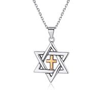 Nofade Silver Collier Etoile de David Argent,Pendentif Croix David Plaqué Or,Bijoux Réligieux Porte Bonheur pour Homme Femme Enfants