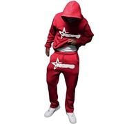 NOFS Survêtement avec pantalon de jogging et sweat à capuche ample et décontracté, avec lettres imprimées, pour homme, style Y2K, hip-hop, streetwear (ensemble 2 pièces), 1 - Rouge., M