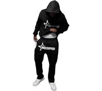 NOFS Survêtement avec pantalon de jogging et sweat à capuche ample et décontracté, avec lettres imprimées, pour homme, style Y2K, hip-hop, streetwear (ensemble 2 pièces), 1 - Noir, L