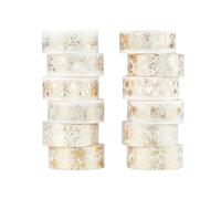 NOGAMOGA Ensemble de ruban Washi à feuille d'or,12 rouleaux, Ruban Washi blanc, Ruban à masquer décoratif pour Bullet Journals, Scrapbooking, Bricolage, Fabrication de cartes, Emballage cadeau
