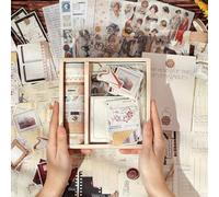 NOGAMOGA Kit de Scrapbooking Vintage, Set d'Accessoires de Junk Journal Antique avec Carnet A6, 12 Washi Tape, Autocollants, Accessoires de Bullet Journal Esthétiques