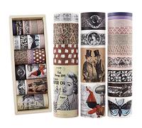 NOGAMOGA Lot de 18 rouleaux de ruban adhésif Washi vintage - Personnages rétro et papillons - Pour scrapbooking, journal indésirable, bullet journal, planificateur, artisanat, décoration à faire