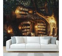 NOGAWA Papier Peint Bibliothèque, Papier Peint Motif Fantastique, Panoramique Décoration Murale Pour Salon, Chambre, Tapisserie Murales Intissé, Wallpaper Mural 200x140cm