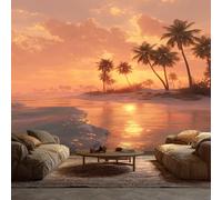 NOGAWA Papier Peint Motif Coucher de Soleil, 3D Panoramique Papier Peint Paysage Tropical, Papier Mural Decoratif Pour Salon, Chambre, Tapisserie Murales, Décoration Murale 150x105cm