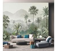 NOGAWA Papier Peint Motif Jungle, 3D Panoramique Papier Peint Forêt Tropicale, Papier Mural Decoratif Pour Salon, Chambre, Tapisserie Murales, Décoration Murale 450x315cm