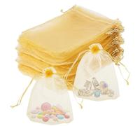 Nogeqi Lot de 100 sachets en organza dorés - 18 x 13 cm - Avec cordon de serrage - Petits sachets en organza à remplir - Sacs cadeaux de Pâques - Réutilisables - Pour mariage, bijoux, bonbons et