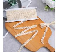 Nogeqi Ruban en dentelle vintage beige - 10 yards - Ruban décoratif en coton - Pour travaux manuels, mariage, scrapbooking, boîte cadeau (largeur 1,2 cm)