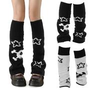 Nogeqi Y2K Y2K Jambières tricotées en vrac pour femme - Style gothique - Chaussettes longues japonaises Lolita - Jambières des années 80 - Harajuku - Pour fille, Noir , Lose Gestrickte Beinwärmer