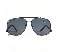 Nogkdyc Lunettes de Soleil Aviateur Femme Polarisées - Style Punk avec Anneaux Métalliques & Pendentif Étoile - Lunettes de Mode Élégantes Verres Dégradés pour Conduite & Festival (C2,A)