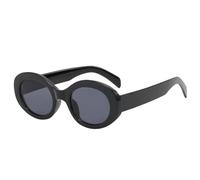 Nogkdyc Lunettes de Soleil Ovales Rétro pour Femme, Lunette Vintage Fine à la Mode Protection UV400, Étui et Chiffon Nettoyant (black gray,A)