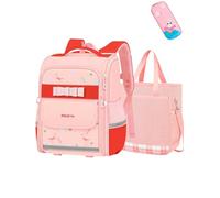 Nogkdyc Sac d’école pour filles 3 pièces Joli sac d’école de dessin animé pour les élèves de l’école primaire Ensemble de 2 pièces pour enfants(rose(3 pièces),S)
