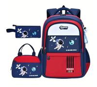Nogkdyc Sac d’école pour garçons et filles Sac d’école astronaute pour les élèves de l’école primaire Sac à dos 3 pièces Cartoon Kids(rouge,Un)