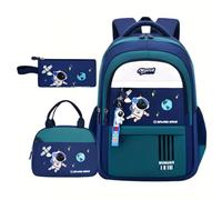 Nogkdyc Sac d’école pour garçons et filles Sac d’école astronaute pour les élèves de l’école primaire Sac à dos 3 pièces Cartoon Kids(Vert,Un)