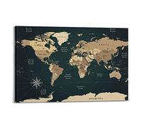 NOHF Poster de carte du monde vintage - Art mural - Rétro - Esthétique - Décoration de chambre ou de bureau - 08x12pouces(20x30cm) - Style cadre