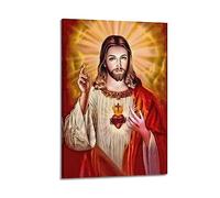 NOHF Poster de Jésus Sacré-Cœur de Jésus-Christ, impression d'art mural rétro, esthétique, décoration de chambre, peinture sur toile, 20 x 30 cm, style cadre