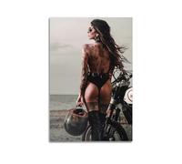 NOHF Poster de motocyclette avec inscription « Motard Lady » - Décoration murale rétro esthétique - Décoration de chambre ou de bureau - 50 x 75 cm - Style rétro