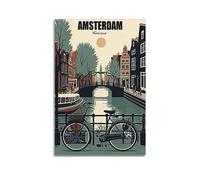 NOHF Poster de voyage Amsterdam Pays-Bas - Décoration murale rétro esthétique pour chambre et bureau - 20 x 30 cm - Sans cadre