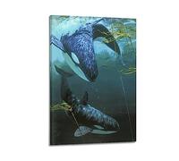 NOHF Poster d'Orque avec motif d'animaux marins - Décoration murale rétro esthétique - 30 x 45 cm - Style cadre