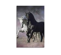 NOHF Poster imprimé de chevaux blancs et chevaux noirs - Décoration murale rétro esthétique pour chambre ou bureau - 50 x 75 cm - Style rétro