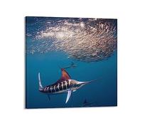 NOHF Poster marlin rayé avec motif animal de la mer profonde, impression d'art mural rétro esthétique pour décoration de chambre et de bureau, 30 x 30 cm, style cadre