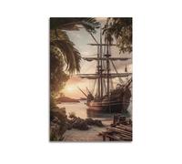 NOHF Poster médiéval de bateau pirate vintage - Décoration murale rétro - Esthétique - Décoration de chambre ou de bureau - 40 x 60 cm - Style sans cadre