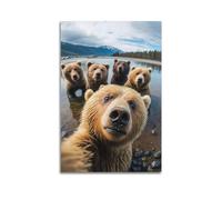 NOHF Poster mignon avec ours grizzly - Décoration murale rétro - Décoration de chambre ou de bureau - 30 x 45 cm - Style sans cadre