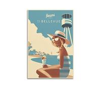 NOHF Poster vintage de voyage BELLEVUE - Décoration murale rétro esthétique pour chambre ou bureau - 30 x 45 cm - Sans cadre