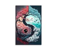 NOHF Poster Zen Yin et Yang Eclipse Lunaire Poster Impression Rétro Esthétique Décoration de Chambre Bureau 30 x 45 cm Sans Cadre