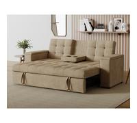 Noho - Canapé 3 Places Convertible Avec Tablette Centrale Et Accoudoirs Amovibles Beige Velours Côtelé Beige