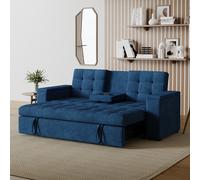 Noho - Canapé 3 Places Convertible Avec Tablette Centrale Et Accoudoirs Amovibles Bleu Velours Côtelé