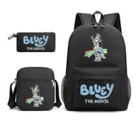 (Noir 1) Bluey Sac à dos d'école trois pièces de haute qualité de haute qualité