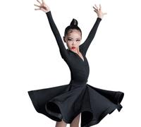 Noir,140cm,Justaucorps à Manches Courtes pour Filles, Robe de Ballet, Tenue de compétition de Tango Latin, Haut et Jupe Professionnels à col en V pour cha-cha-Samba