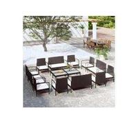 Vidaxl Salon De Jardin 16 Pcs Avec Coussins Résine Tressée Noir Noir