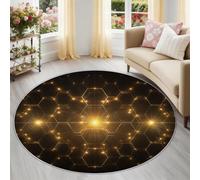 Noir 180 cm Rond Tapis Rond Nid d'abeille Symétrie Géométrique Luxe Moderne au Design Artistique, Tapis Circulaire Doux et Antidérapant - Élégante pour Coin Lecture Bureau Bureau Moderne