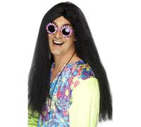 Noir 1960's Hippie Groovy Perruque Adulte Hommes Smiffys Déguisement Accessoire