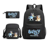 (Noir 2) Sac à dos d'école trois pièces Bluey de haute qualité de haute qualité