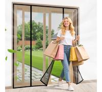 Noir 210x205cm Moustiquaire Baie Vitrée Coulissante à Fermeture Magnétique - Ultra-Fine sans Perçage