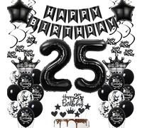 Noir 25 ans anniversaire Ballon, 25 ans fête Décoration Noir, Décorations De Gâteaux 25 ans Hommes, Décoration 25 ans anniversaire Homme Femme, Noir Ballons Anniversaire 25 ans Femmes