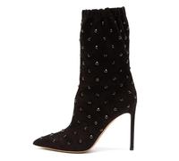 Noir,34 EU,Bottines à Strass pour Femmes, Bout Pointu, Talons Aiguilles, à Enfiler, à Mollet Large, pour Mariage, Rencontres, Travail, Automne