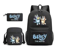 (Noir 4) Sac à dos d'école trois pièces Bluey de haute qualité de haute qualité