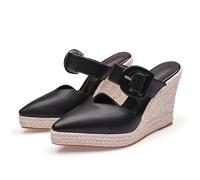 Noir,40 EU,Sandales compensées à Plateforme à Bout Pointu fermé pour Femmes, Espadrilles, Sandales à Talons compensés, Diapositives, Mules habillées d'été, Chaussures