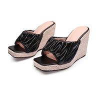 Noir,43 EU,Sandales compensées à Plateforme à Bout Ouvert pour Femmes, Espadrilles à Enfiler, Sandales à Talons compensés, Mules habillées d'été, Chaussures