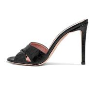 Noir,45 EU,Sandales à Talons Aiguilles et Bout Ouvert pour Femmes, en Cuir PU, Pantoufles à Enfiler, Mules Tendance pour soirées